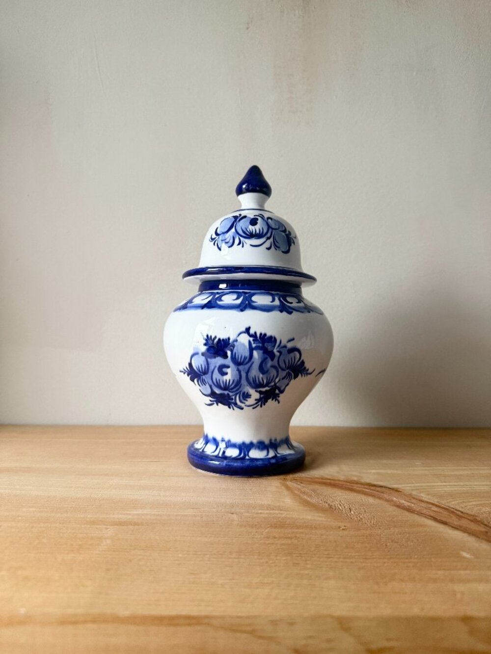 Vintage Portuguese Blue White Porcelain Ginger Jar 9" | Made in Portugal Urn